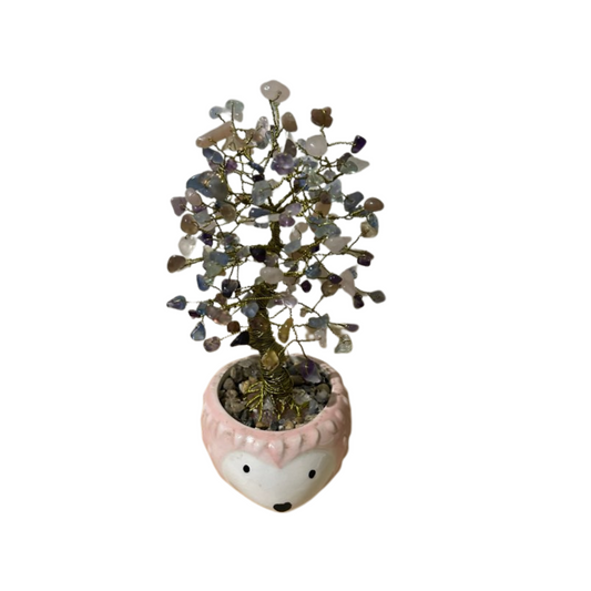 Mixed Crystal Gem Tree – 19cm in Ceramic Hedgehog Pot