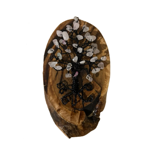 Rose Quartz Crystal Tree – Wire Art on Natural Wood Plaque